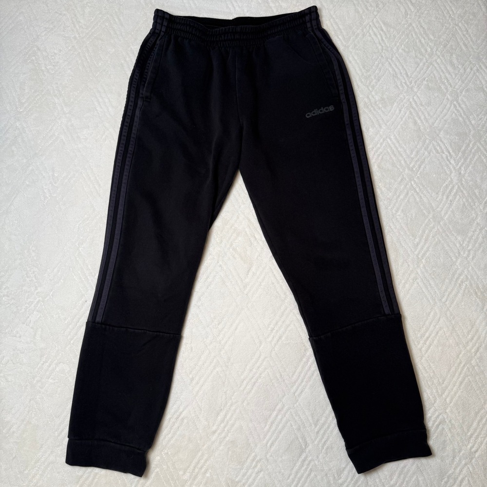 Athleisure Streetwear Adidas 3 Stripe Fleece Joggers Black Men's L Tapered